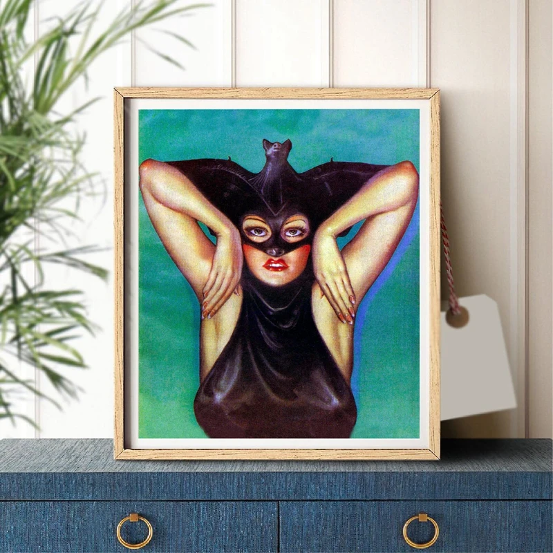 

Weird Bat Girl Retro Illustration Vampire Costume Canvas Print Painting Poster Wall Art Picture Living Room Home Decoration
