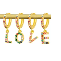 looker 1pcs small 26 initial letter drop earrings for women cute alphabet earrings cz copper gold huggie rainbow jewelry