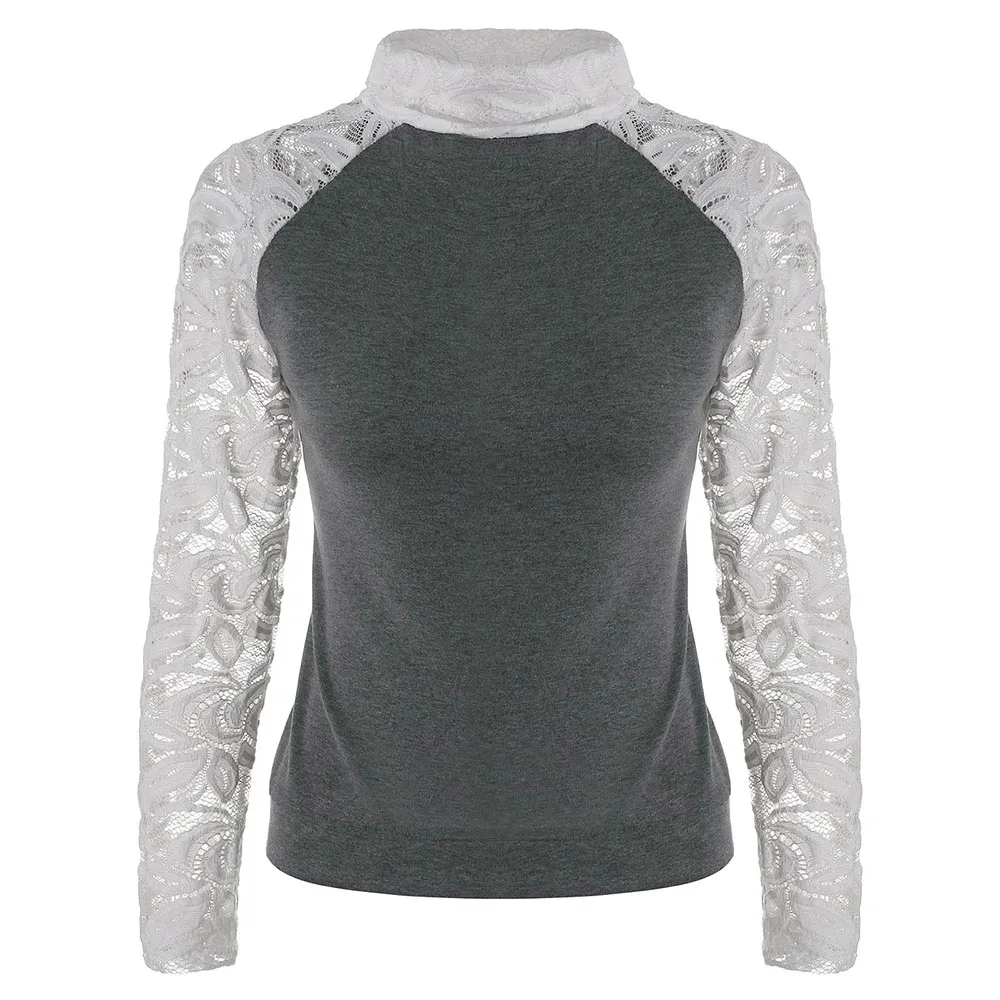 Женская трикотажная футболка с длинным рукавом и высоким воротником | одежда