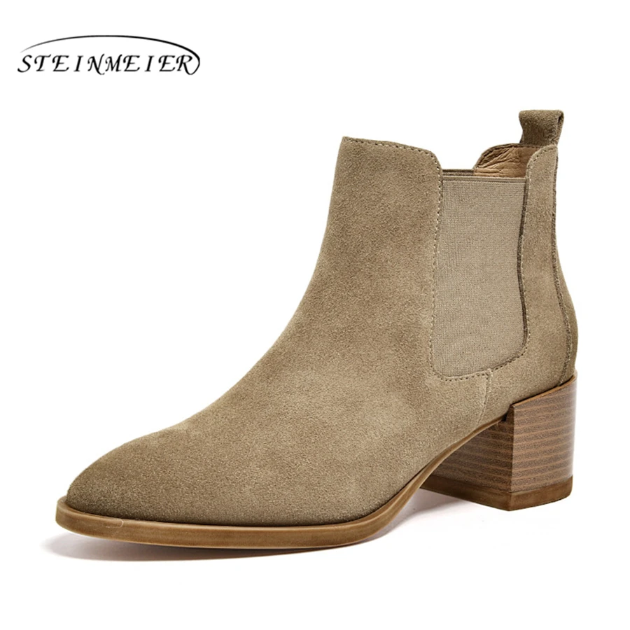 Женские ботинки челси из натуральной коровьей замши с острым носком до щиколотки