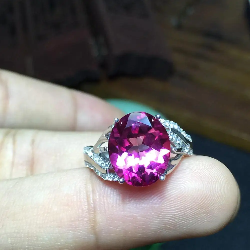 Высокое качество Большой гранулы 5 карат розовый топаз кольцо S925 серебро