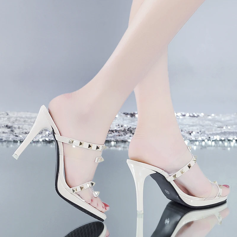 

Autuspin Sexy Red Super High Heels Women Summer PVC Spikes Stilettos for Female Party Wedding Night Club Rivets Sandals Woman