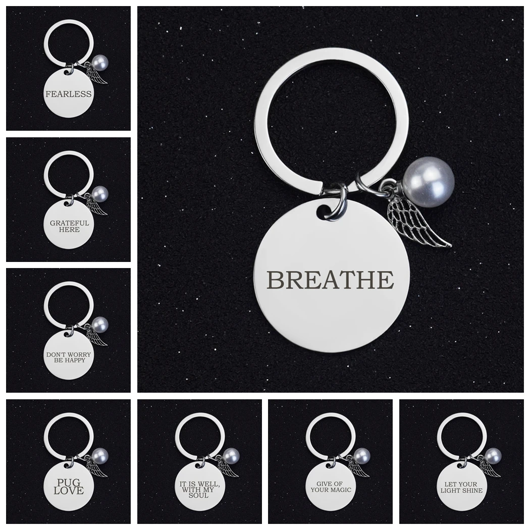 

Inspirational Quote Keychain Car Key Chain Simple Letter Engraved Stainless Steel Men Women Gift for Friends