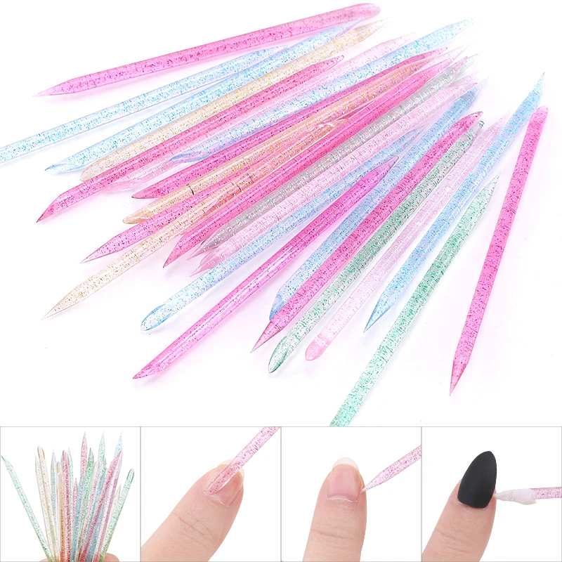 

100Pcs Reusable Crystal Stick Double End Nail Art Cuticle Pusher Cuticle Remover Tool Pedicure Care Nails Manicures Tools
