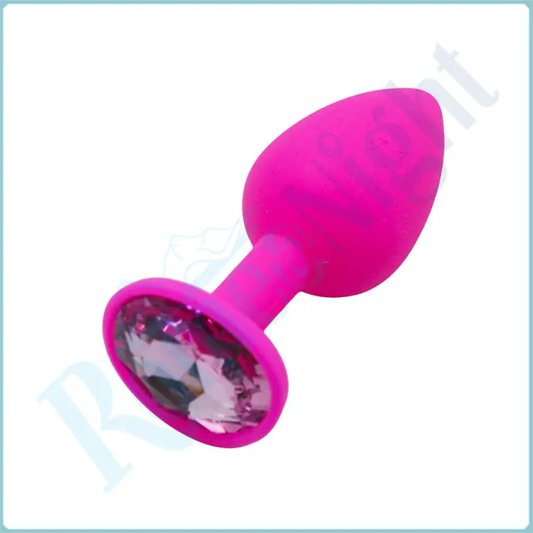 Анальная пробка RomeoNight силиконовая гладкая на ощупь с цветными бриллиантами