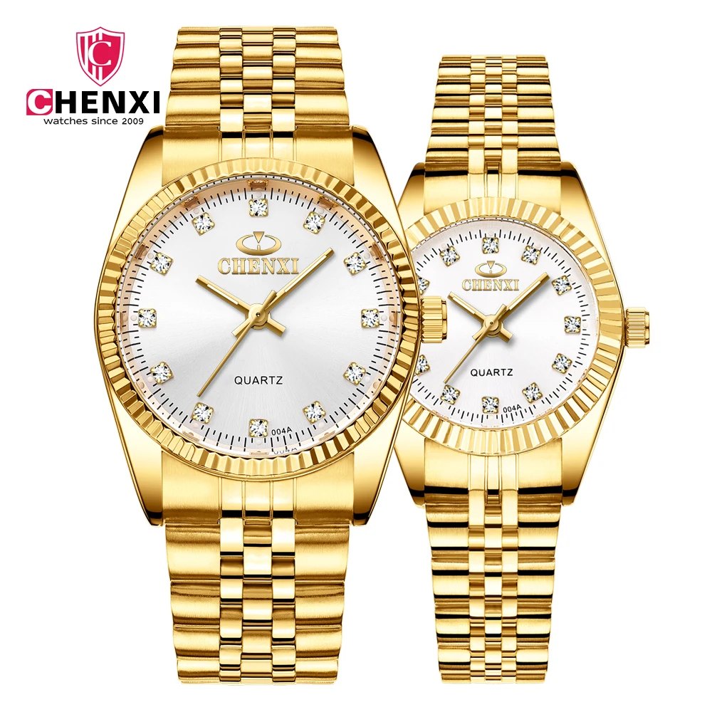 CHENXI fashion Couple Watch Men Women Top Brand Luxury Gold Watches Fashion Waterproof Stainless Steel Clock amante relógios