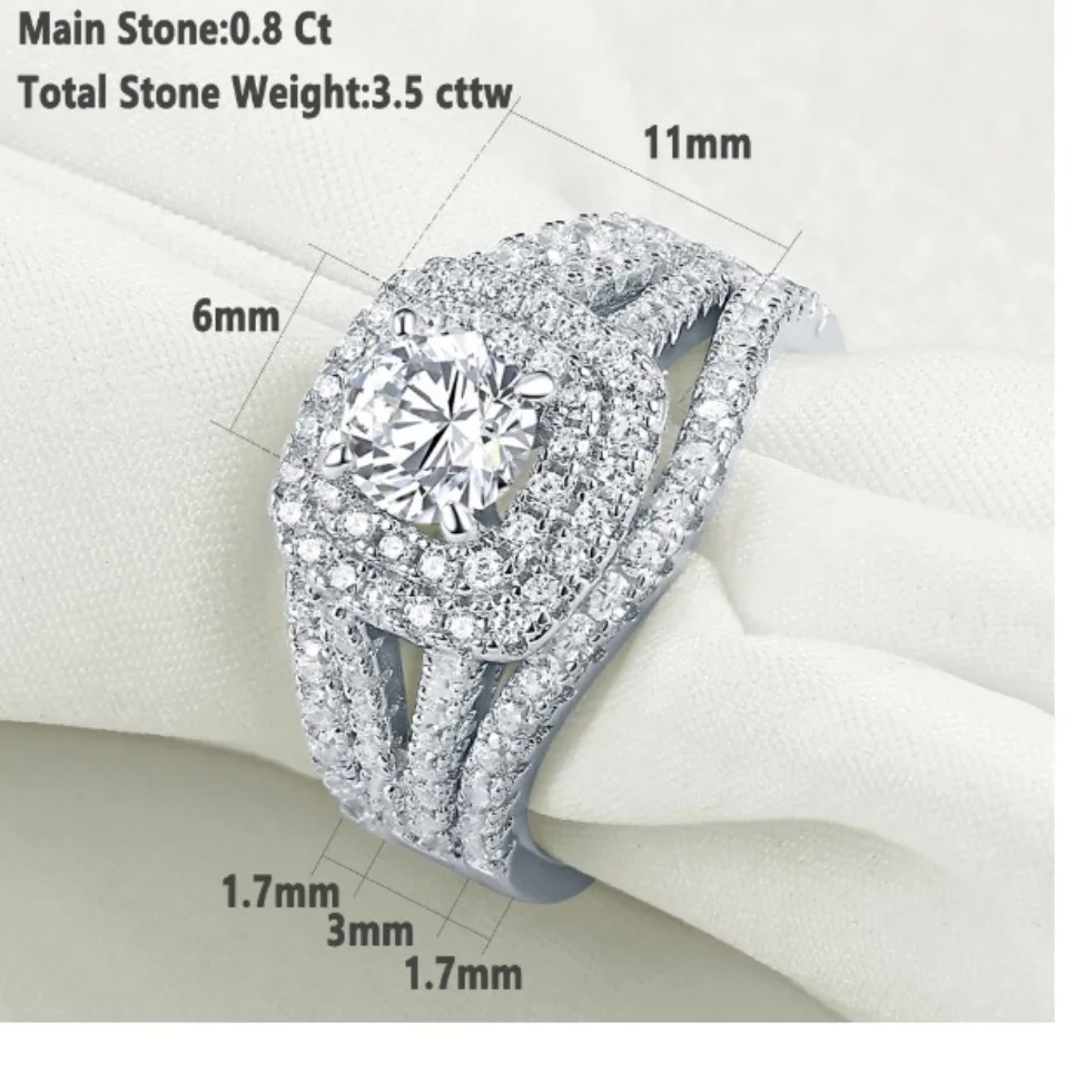 Newshe 3 шт. 925 пробы серебряные обручальные кольца для женщин 2 Ct AAA CZ Синие боковые камни классические ювелирные изделия обручальное кольцо набор