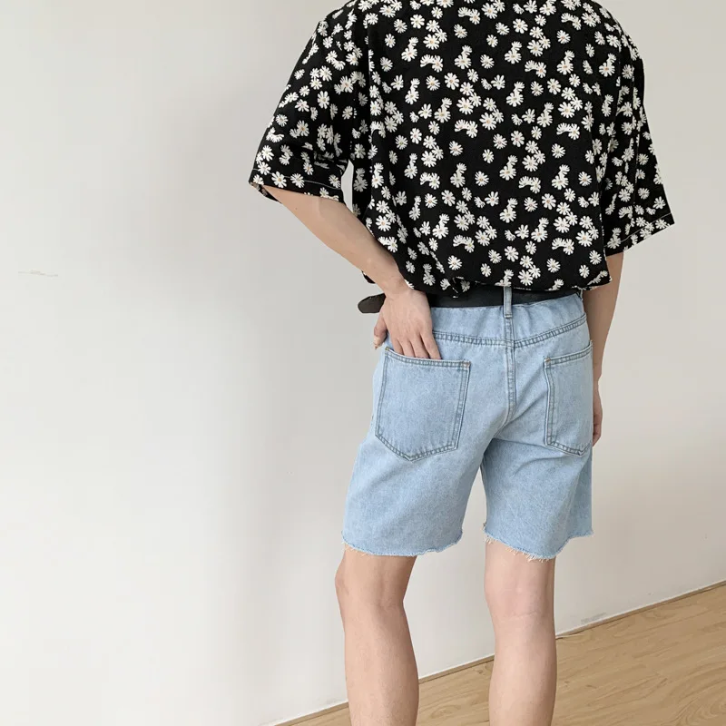 Summer Jean Shorts Frayed Casual Denim Jeans for Men Fashion Black Denim Shorts Male Vintage Jeans Streetwear Men Japan Style