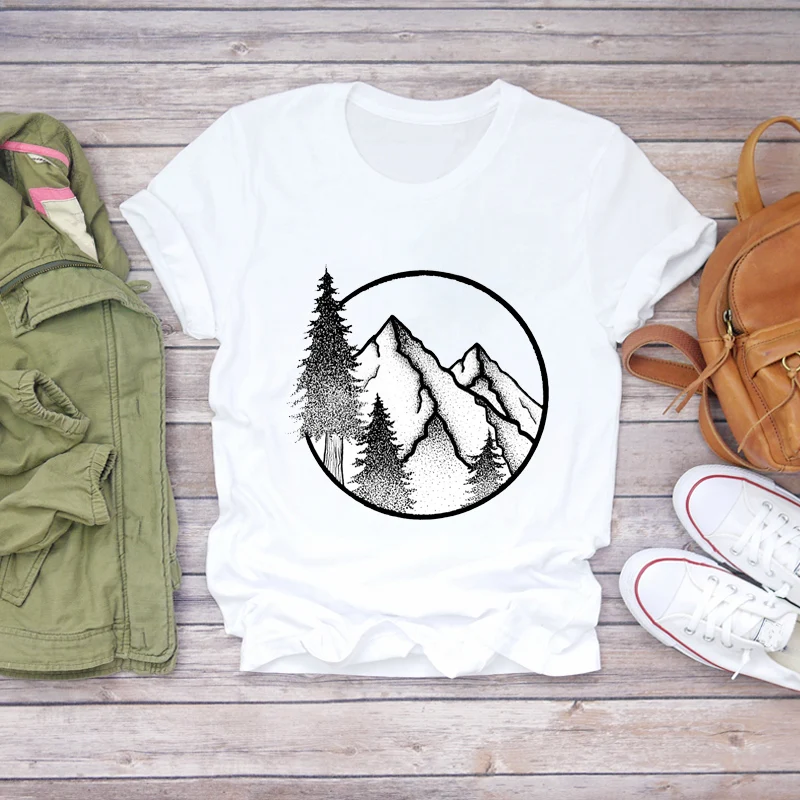 

Women Mountain Road Trip Fashion Cartoon Print Clothing Summer Shirt T-shirts Top T Stylish Summer Ladies Womens Tee T-Shirt