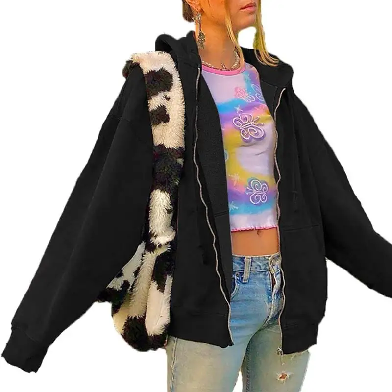 Женская кофта с капюшоном, однотонная Осенняя кофта с длинным рукавом и круглым вырезом, уличный пуловер в стиле хип-хоп Y2k, толстовки на мол...