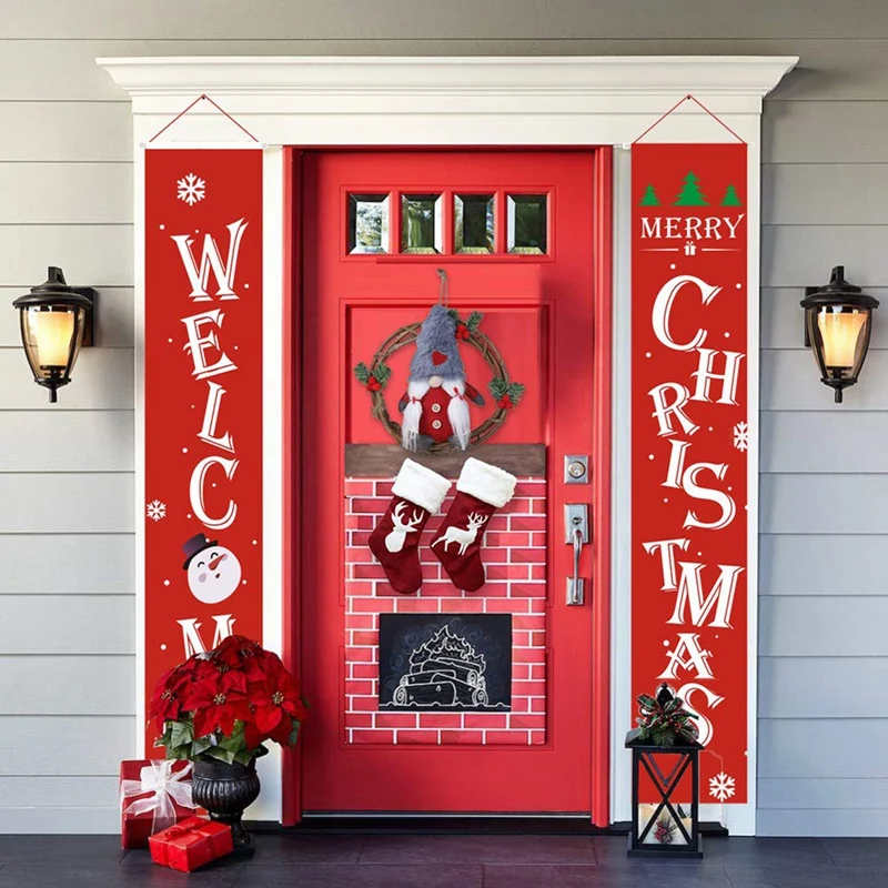 Новый-веселый рождественский баннер Рождественская крыльцо камин настенные