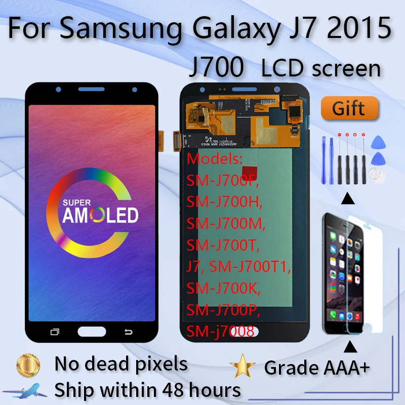 

100% супер AMOLED Новый ЖК-дисплей для Samsung J7 2015 J700 SM-J700F J700M J700H/DS дисплей сенсорный экран дигитайзер в сборе рабочий