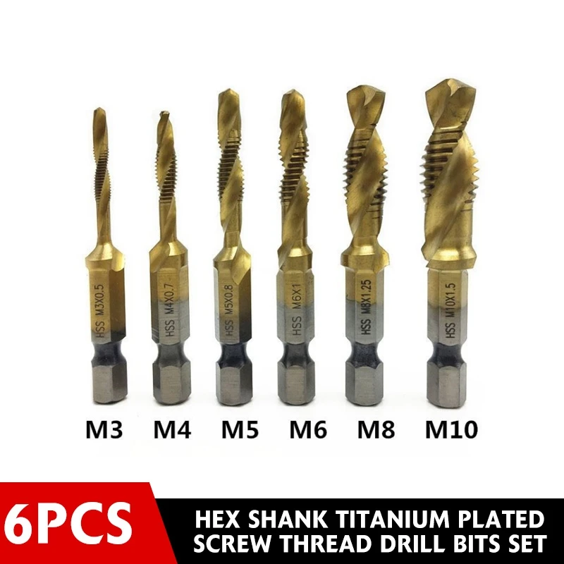 6 шт шестигранный хвостовик Титан винтообразный нить сверла набор составной кран