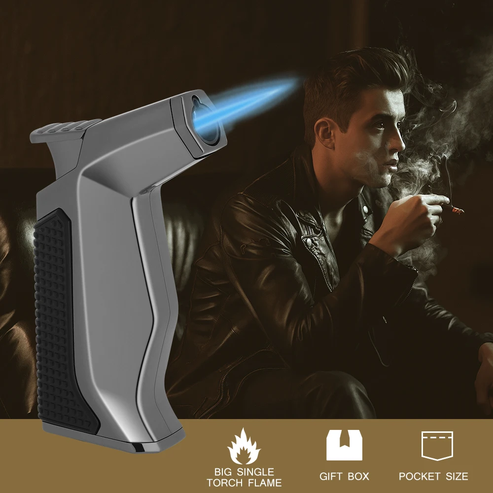 

PIPITA Windproof Cigar Lighter Torch Butane Lighter, Adjustable Single Flame Cigar Lighter Refillable Gas, Pocket Size Cigarette
