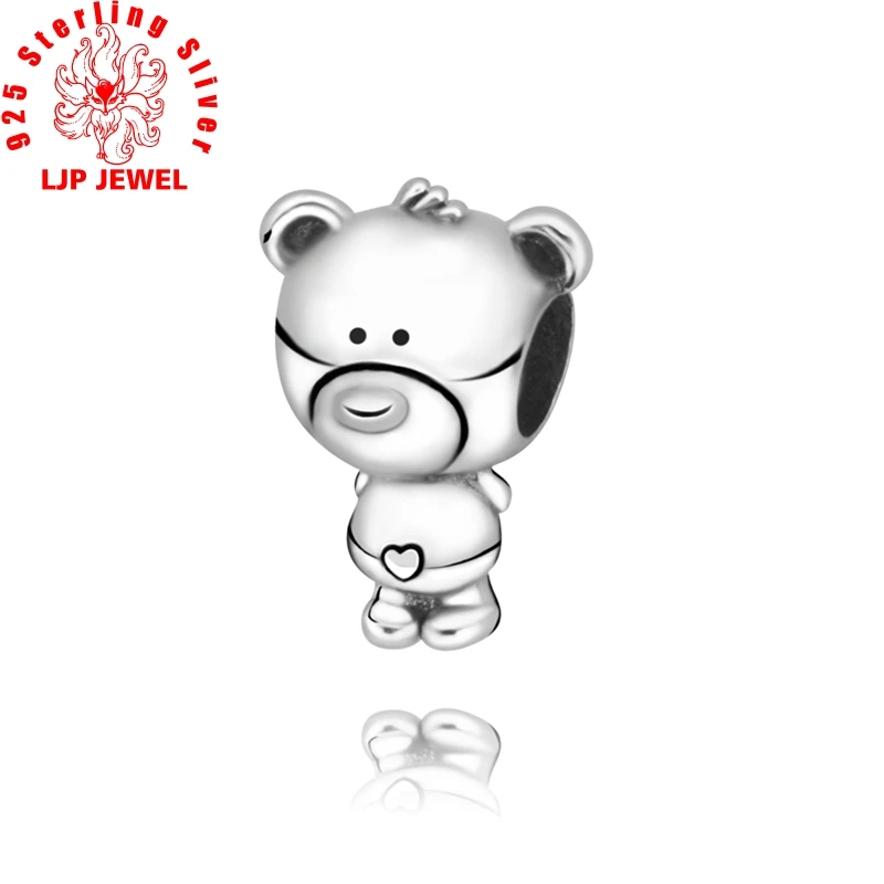 

2020 Valentine's New 100% 925 Sterling Silver Beads Theo Bear Charm fit original pandora Bracelets Women DIY Jewelry