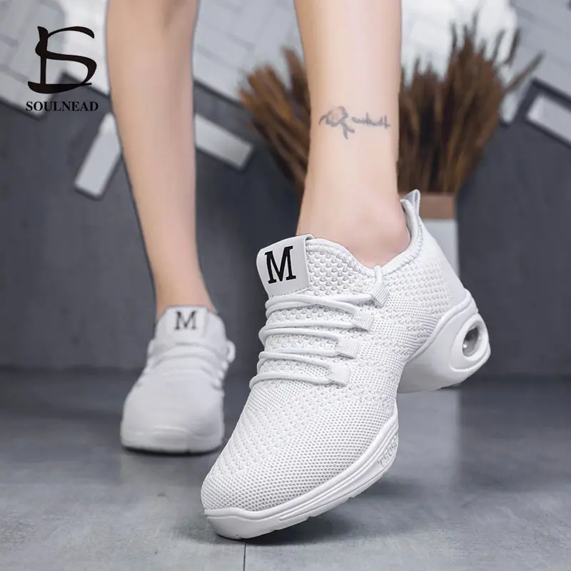 Black White Jazz Dance Shoes Women Sneakers Flying Woven Net Modern Dancing Shoes Woman Spring Summer Outdoor Ladies Sports Shoe