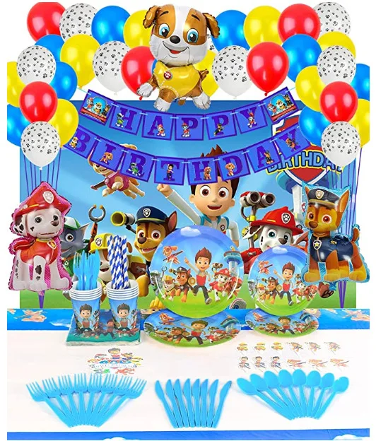 

Original Paw Balloon Paw Patrol Birthday Party Decorations Gift Bag Paper Cups Plates Knife Spoon Baby Tableware Kid Supplies