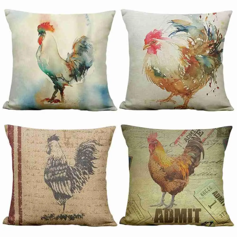 

2021 Rooster Pillow Cover Animal Realistic Chicken Retro Pillow Case Hummingbird Bed Hen Toss Painting Case Pillow For Kid I5C4