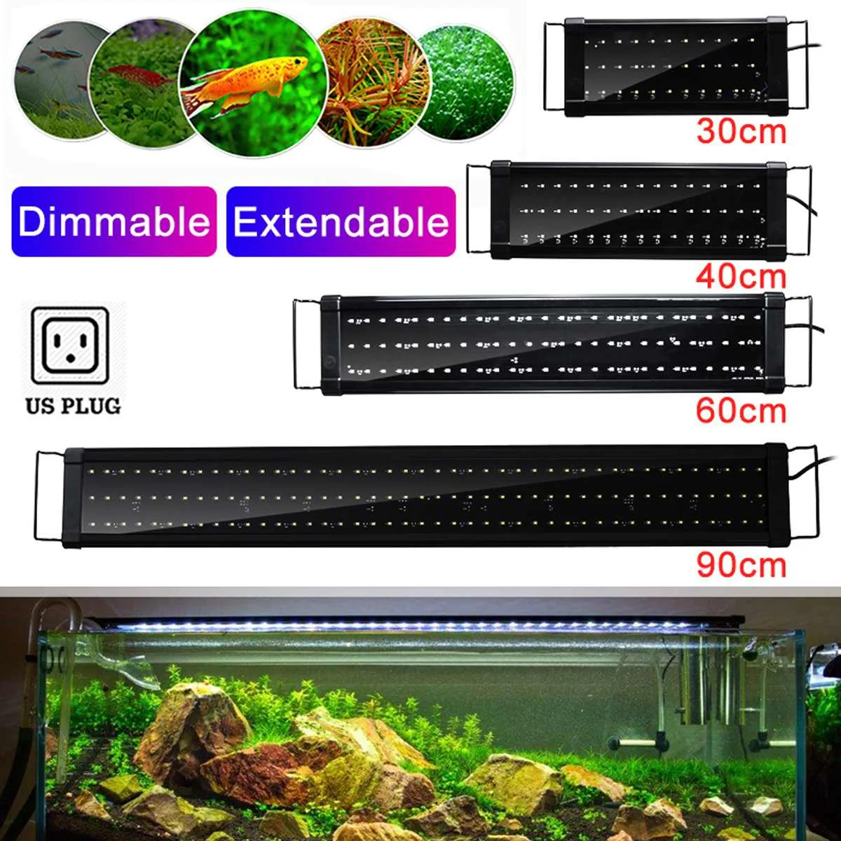 

Best 30-90cm Planted Aquarium LED Lighting Lamp 110V-240V Automated Timer Dimmer Fish Tank Light for Aquarium