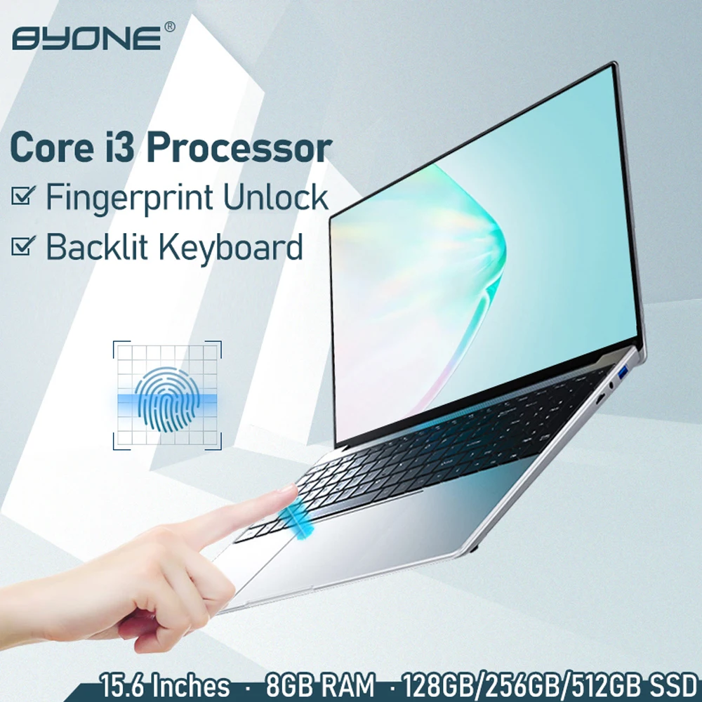BYONE 15.6 Inch i3 i5 Laptop Intel Celeron J3455,FHD(1920*1080) IPS 8GB RAM 256G/512G SSD,Windows 10 Thin Portable Notebook PC