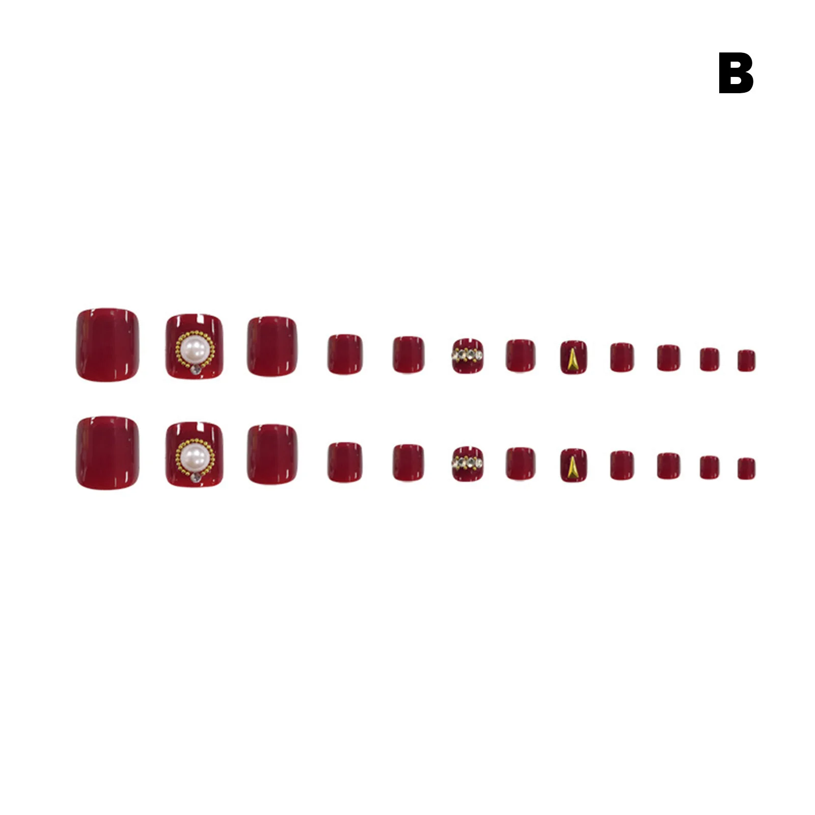 

24PCS Burgundy Adhesive Fake Toenails with Imitation Pearls Wearable Red Nails Extension for Toe Nail Artist BUTT666