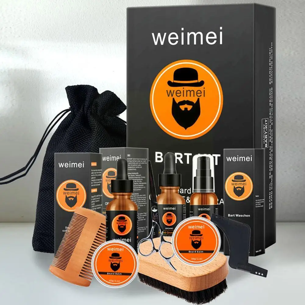 

9Pcs/set Beard Growth Kit Men's Beard Growth Essentital Roller Set Oil Care Nourishing Enhancer Beard Comb D0B8