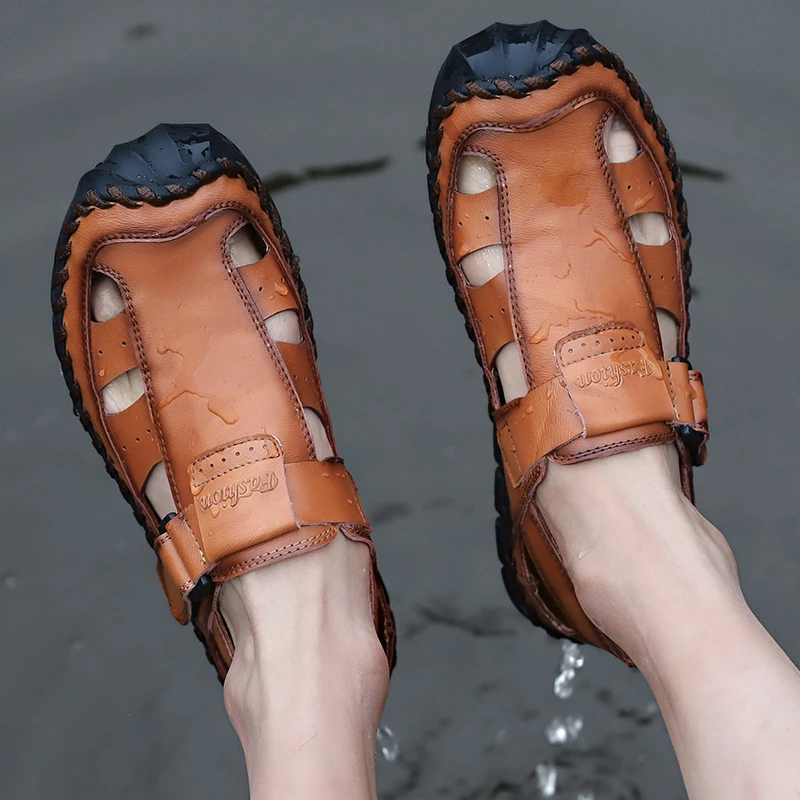 

Cow Leather Sandals For Men 2020 Summer Outdoor Sport Sandals Man Genuine Leather Shoes