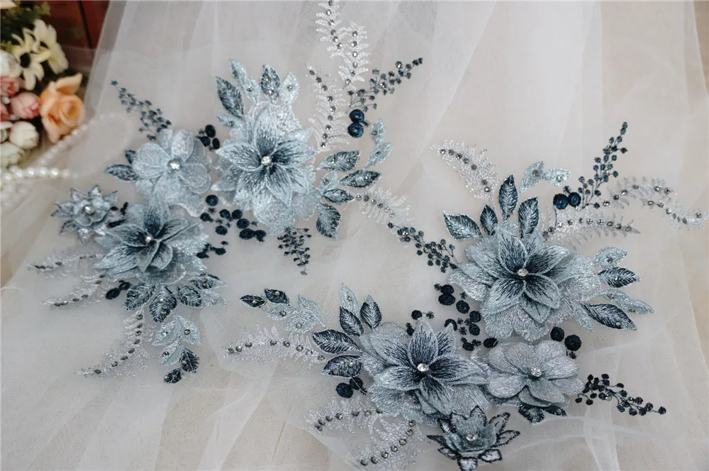 Новое поступление 1 пара вышивка Кружевная аппликация 3D Цветы стразы отделка для