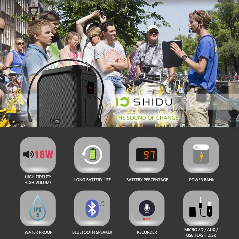 Водонепроницаемый громкоговоритель 18 Вт IPX5 MP3-плеер Портативный голосовой
