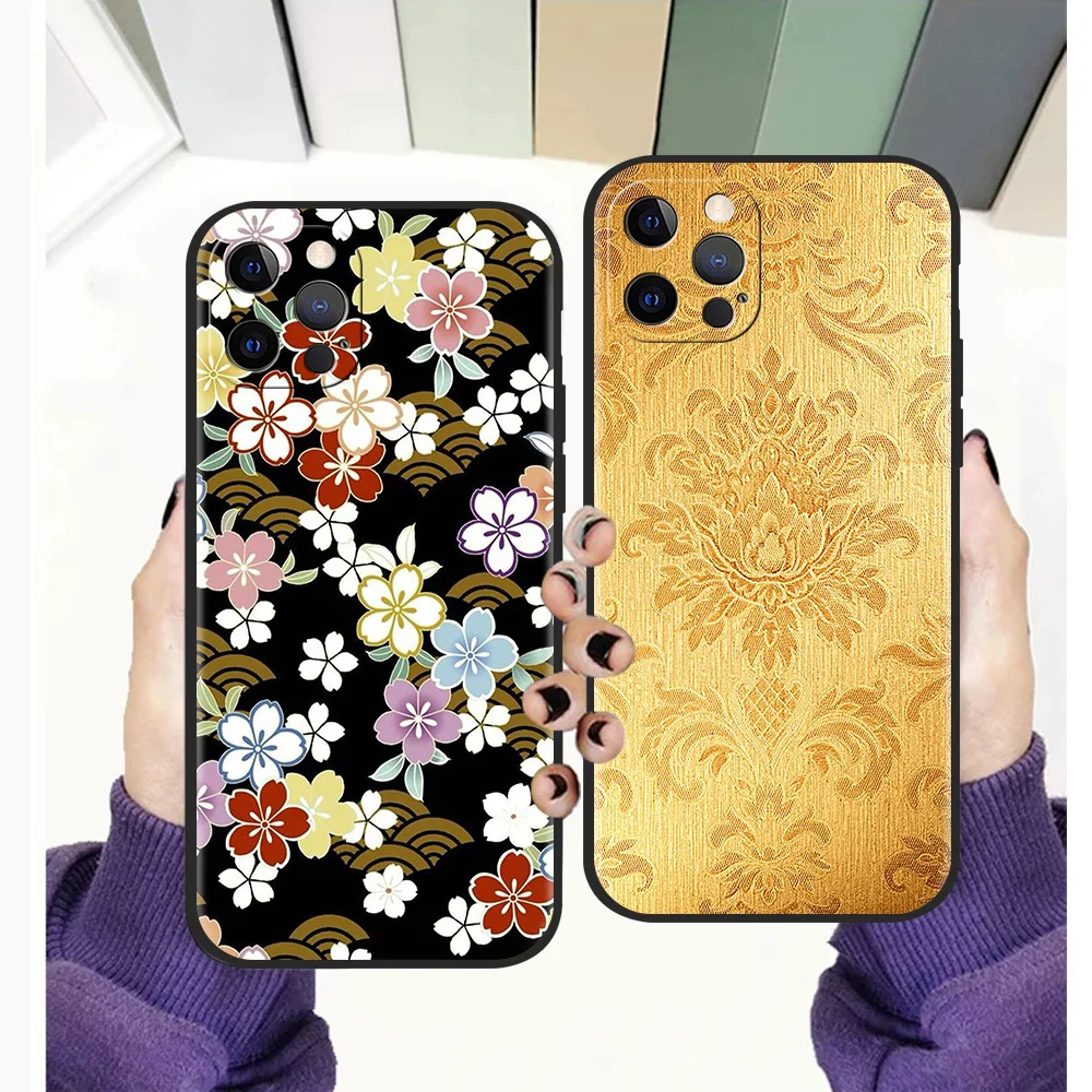 

Golden Gold Pattern Flower Phone Case Cover For iPhone 13 12 11 Pro Max 8 7 Plus X XR XS Max SE 2020 Fundas Silicone Soft Shell