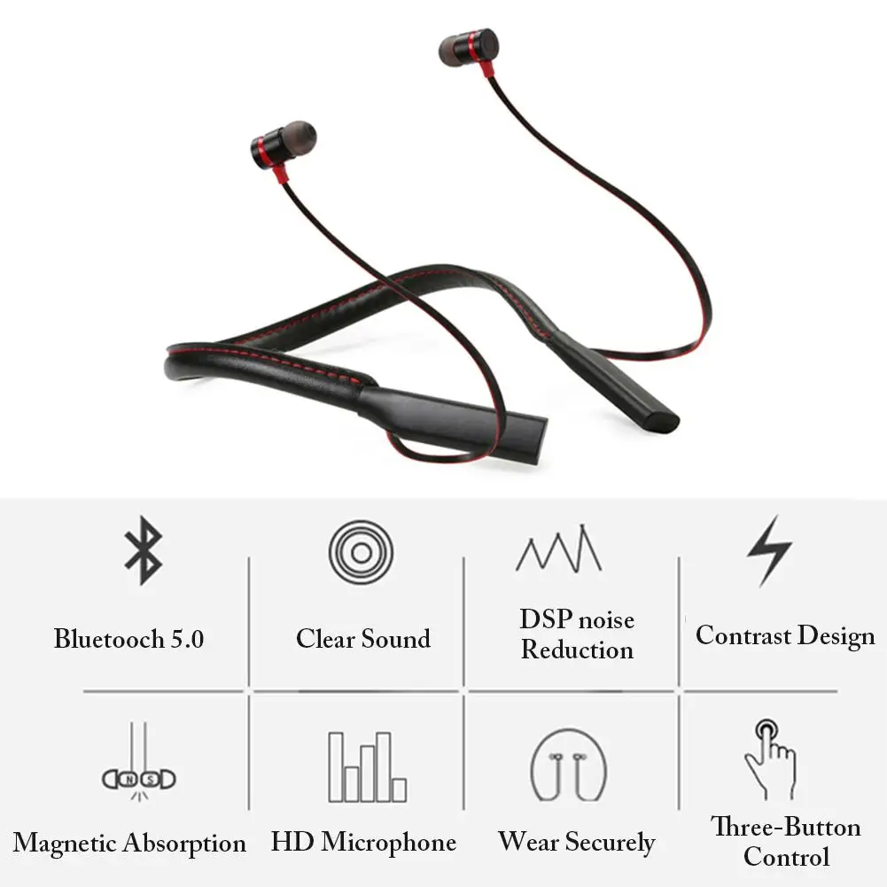 Bluetooth 5 0 Беспроводной спортивные наушники Магнитный активный Шум шумоподавления