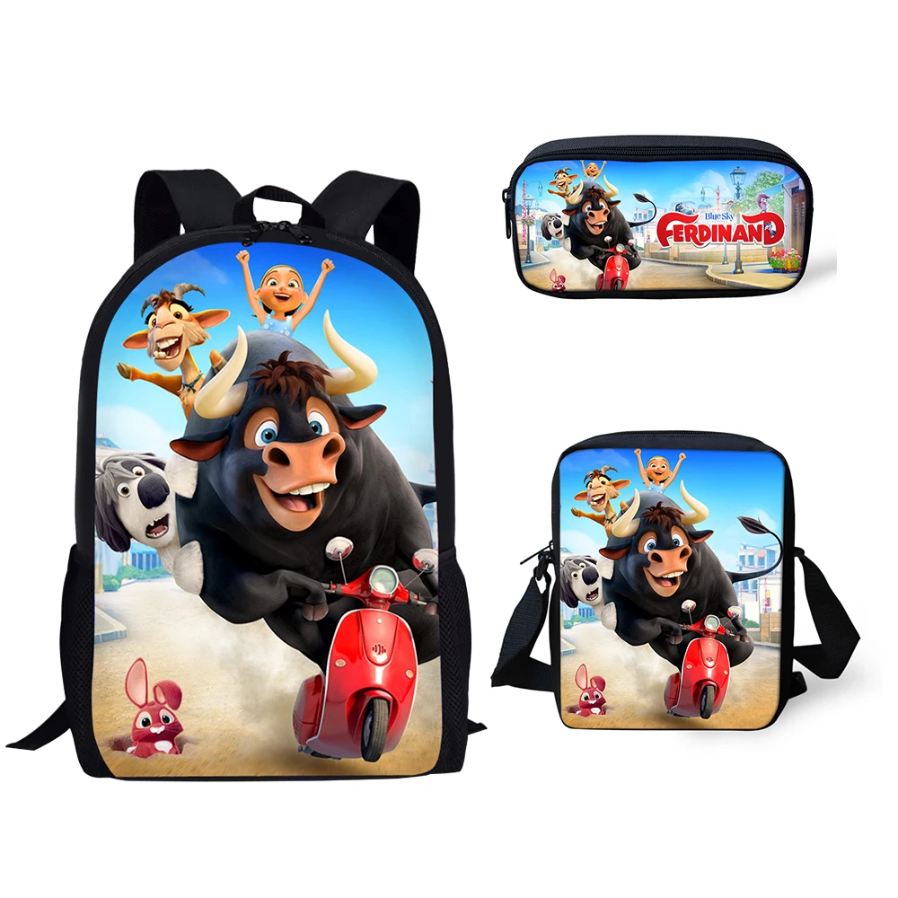 

2021 New Hot 3PCs/Set Children's School Backpack Ferdinand Pattern School Bags Cartoon Anime Design Teenagers Book-Bags Set