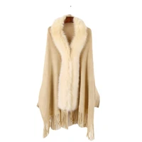 winter womens faux fur collar winter bohemian fringe shawls knit cardigan ponchos capes batwing sleeve dropshipping