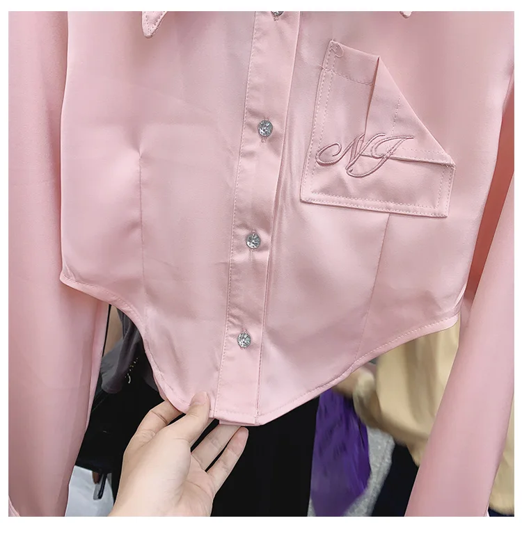 

2021 Summer Short Lapels Embroidered Ladies Shirt Women Elegant White Ins Irregular Ladies Top French Fashion Simple Blusas