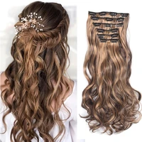 clip in hair extension 20inch 16 clips long synthetic hair heat resistant hairpiece natural wavy ombre hair piece 6pcsset lihui