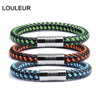hot sale country spainrussia flag rope leather bracelet colorful magnet braceletsbangles pulseras stainless steelrope leather