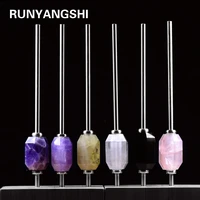 runyangshi 1pc 2020 new eco friendly reusable natural crystal amethyst stainless steel drink straw rose quartz with brush