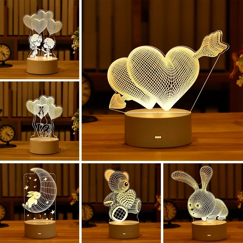 

Acrylic Night Light 3D Love Bearcreative Bedroom Beside Lamp Desktop LED Lights Boys Girls Valentine's Day Gift Table Lamp
