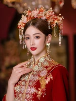 himstory chinese traditional bride hair jewelry headdress ornaments for women flower with earring wedding accessories