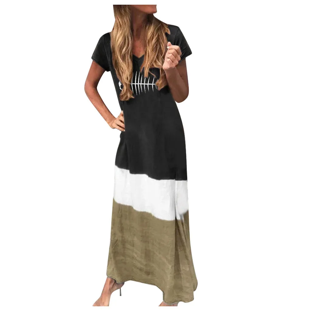 Женское платье макси в полоску с принтом рыбки большие размеры повседневное