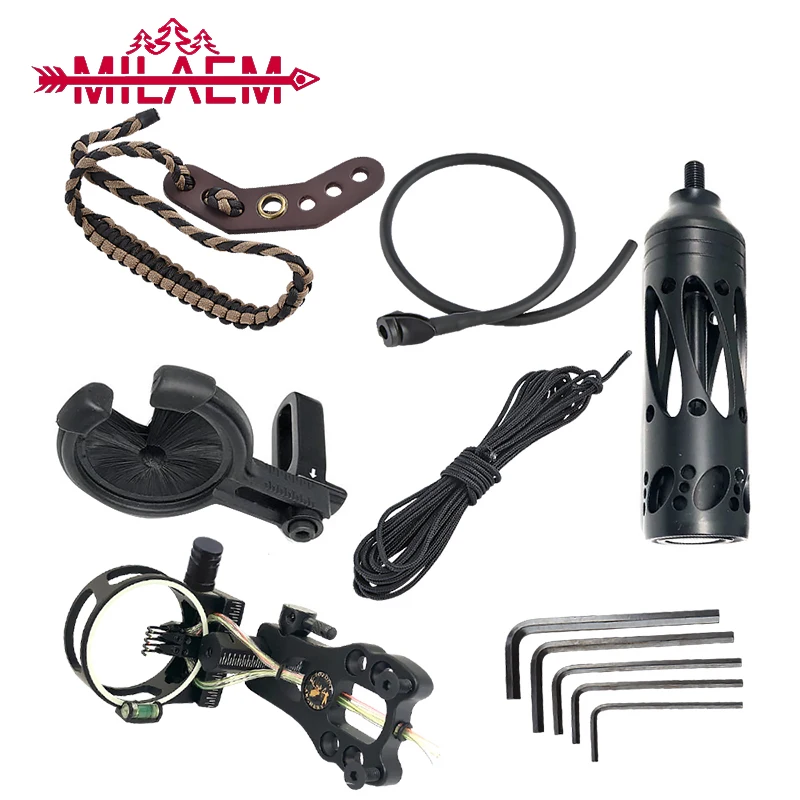

Archery Compound Bow Accessories Set With Aluminum Alloy Arrow Rest Bow Sight Peep Sight Stabilizer Wrist Rope D Loop for Bow