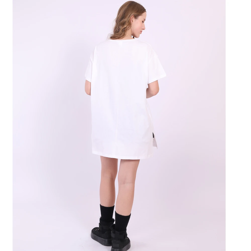 

Oversized T Shirt Dress Women Summer Batwing Vintage Aesthetic Basic Cotton Black White Side Slit Long Tunics Tee Tops Plus Size