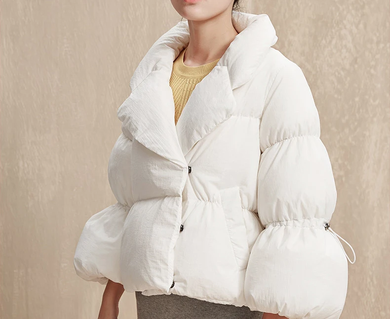 Женский зимний пуховик модный короткий Стильный плиссированный черный белый