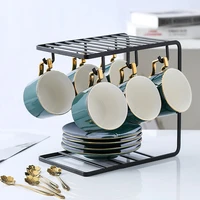 4 pieces of high quality metal bone porcelain coffee cups retro ceramic cups saucers tea cups and saucers with bracket kit