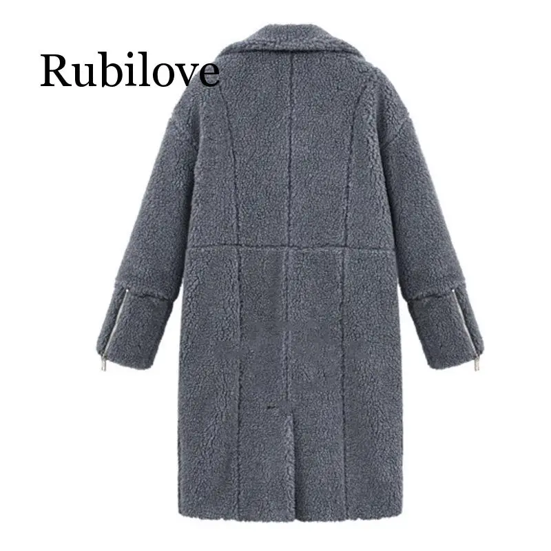 

Rubilove Warm Wool Blend Coat Women Long Sleeve Thick Turn-down Collar Jacket Casual Autumn Winter Top Overcoat Outerwear Cashme