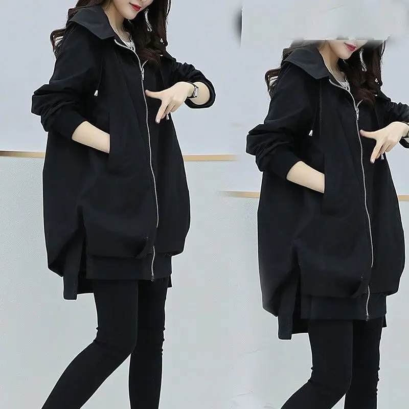 

2020 New Women's Jacket Hooded Long Sleeve Casual Windbreaker Female Loose Jackets Oversize Ladies Outerwear Plus