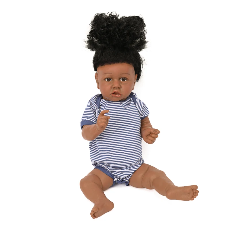 

22 Inch Full Silicone Reborn Baby Doll Toys 55 CM Black Skin Curls Hair Bebe Reborn Bath Girl Dolls Toy Kid Playmate Gift