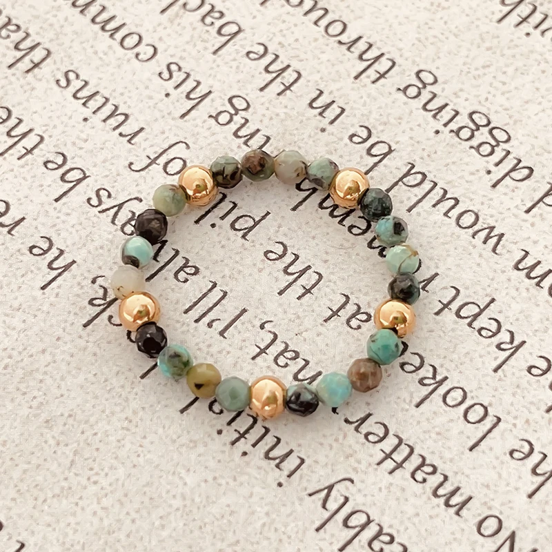 

Mini Handmade Natural Stone Rings 2mm Stainless Steel Bead Aquatic Agate Crystal Couple Ring Women Wedding Engagement Jewelry