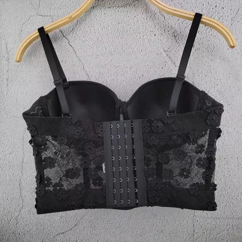 new See Thought Street Appliques women Female flower Bras Black white outfits dj ds fashion festival Sexy oversized Camis women
