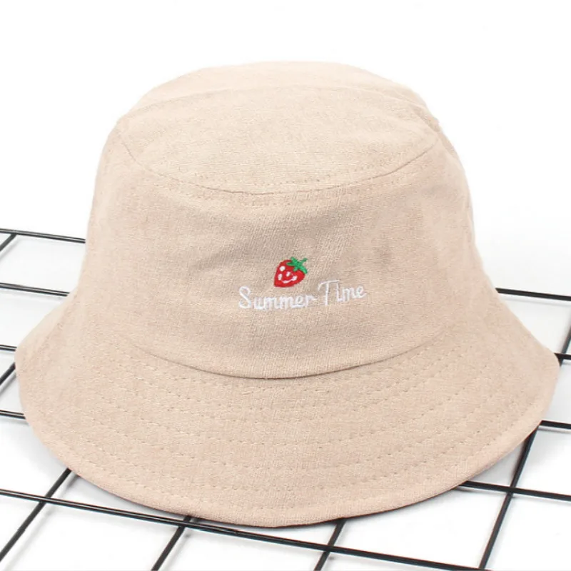 Женская хлопковая шапка-ведро с клубничкой двусторонняя пляжная шляпа вышивкой